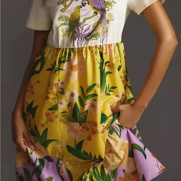 farm rio t shirt tiered dress anthropology poplin sz S NWT - Picture 2 of 5